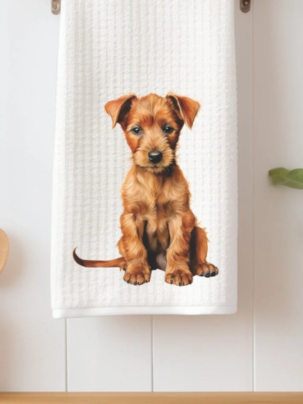 Irish Terrier Puppy Waffle Weave Decorative Kitchen Tea Towel